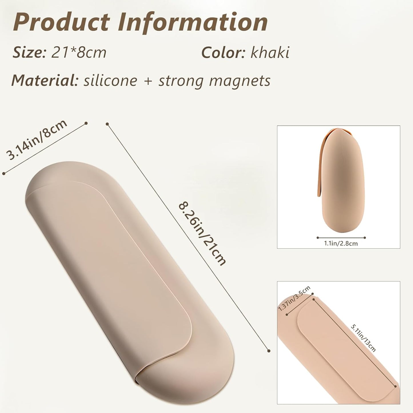 Silicone Makeup Brush Holder Cosmetic Bag: Soft, Portable Travel Case for Cosmetic Brushes with Magnetic Closure, Large Travel Organizer for Makeup Brushes - Khaki