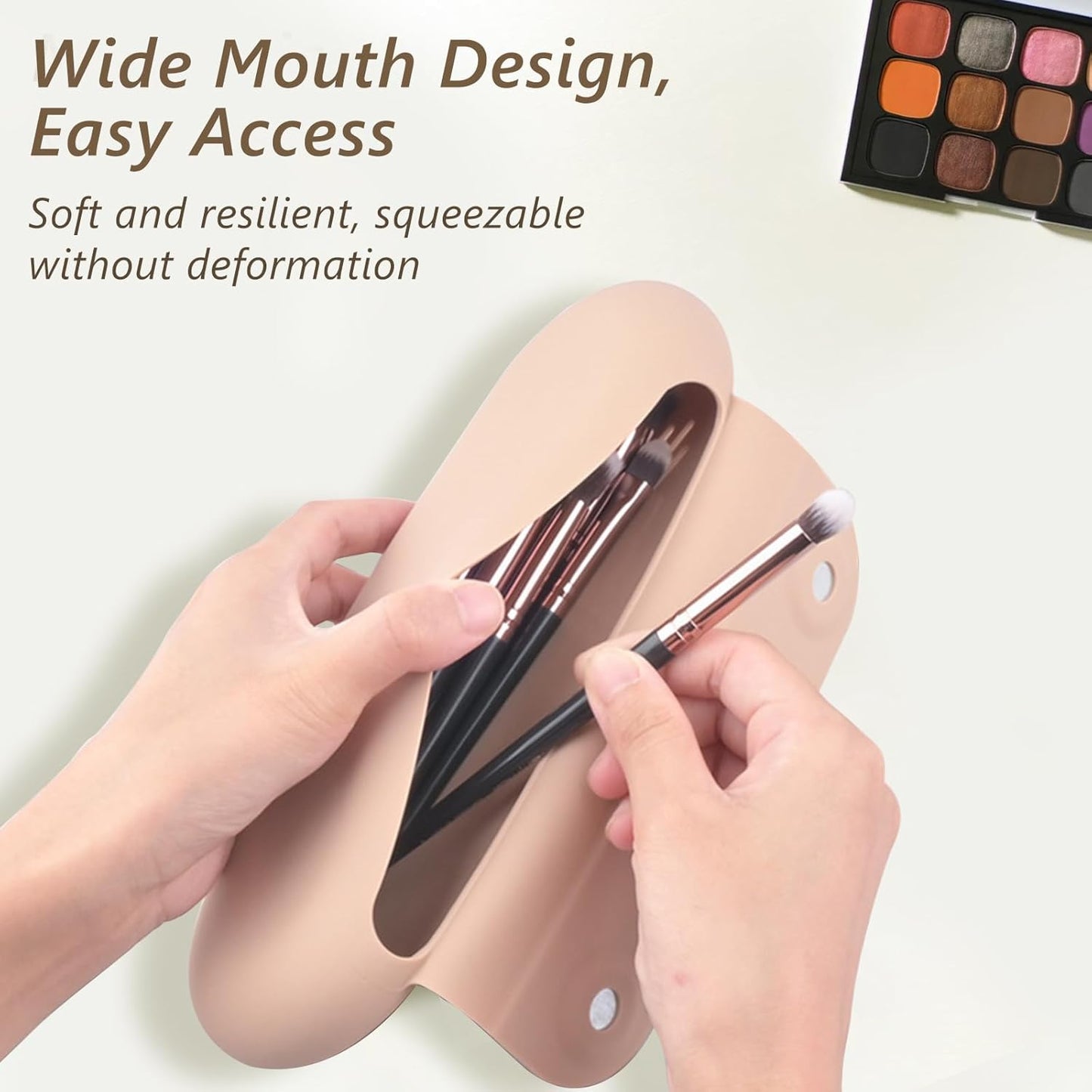 Silicone Makeup Brush Holder Cosmetic Bag: Soft, Portable Travel Case for Cosmetic Brushes with Magnetic Closure, Large Travel Organizer for Makeup Brushes - Khaki