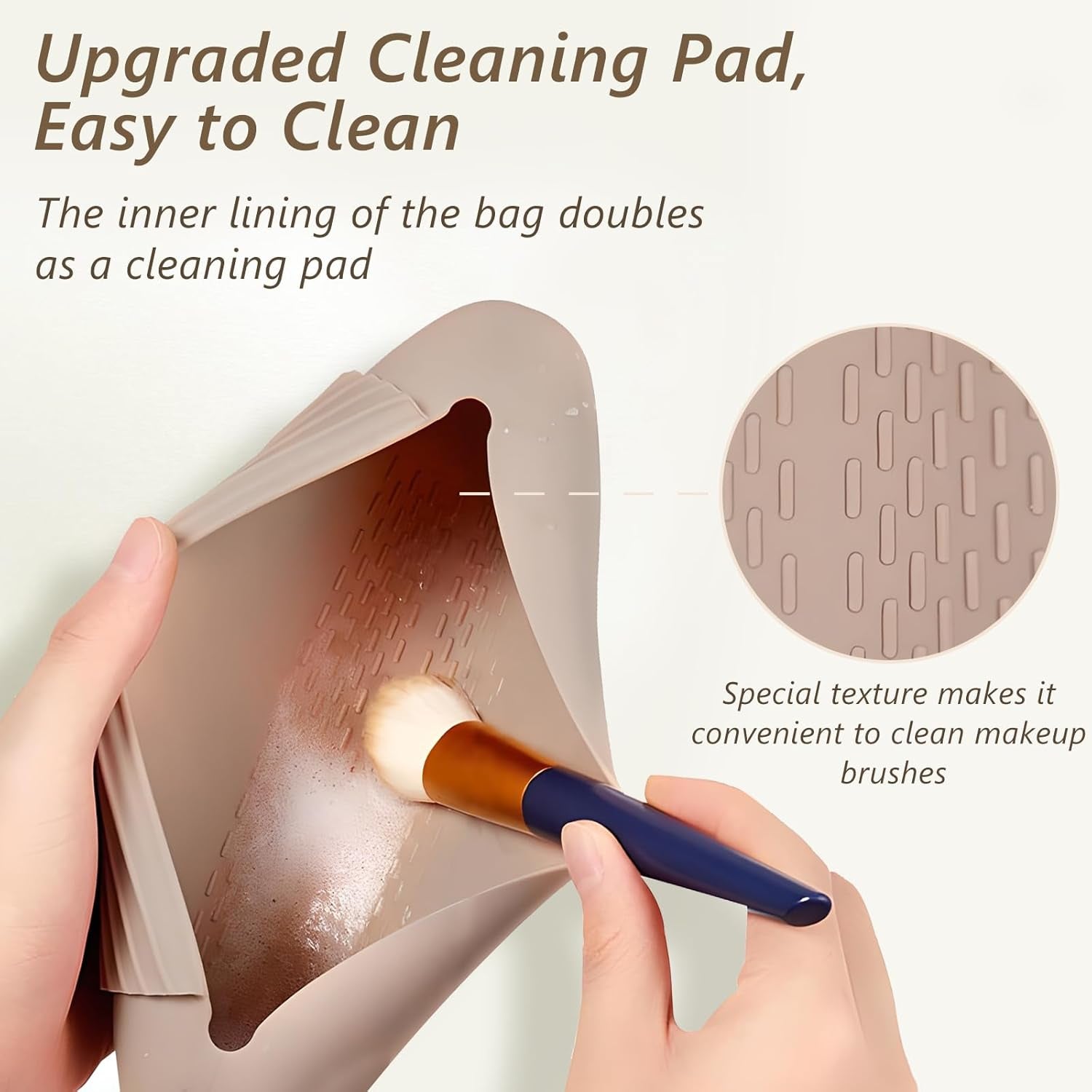 Silicone Makeup Brush Holder Cosmetic Bag: Soft, Portable Travel Case for Cosmetic Brushes with Magnetic Closure, Large Travel Organizer for Makeup Brushes - Khaki