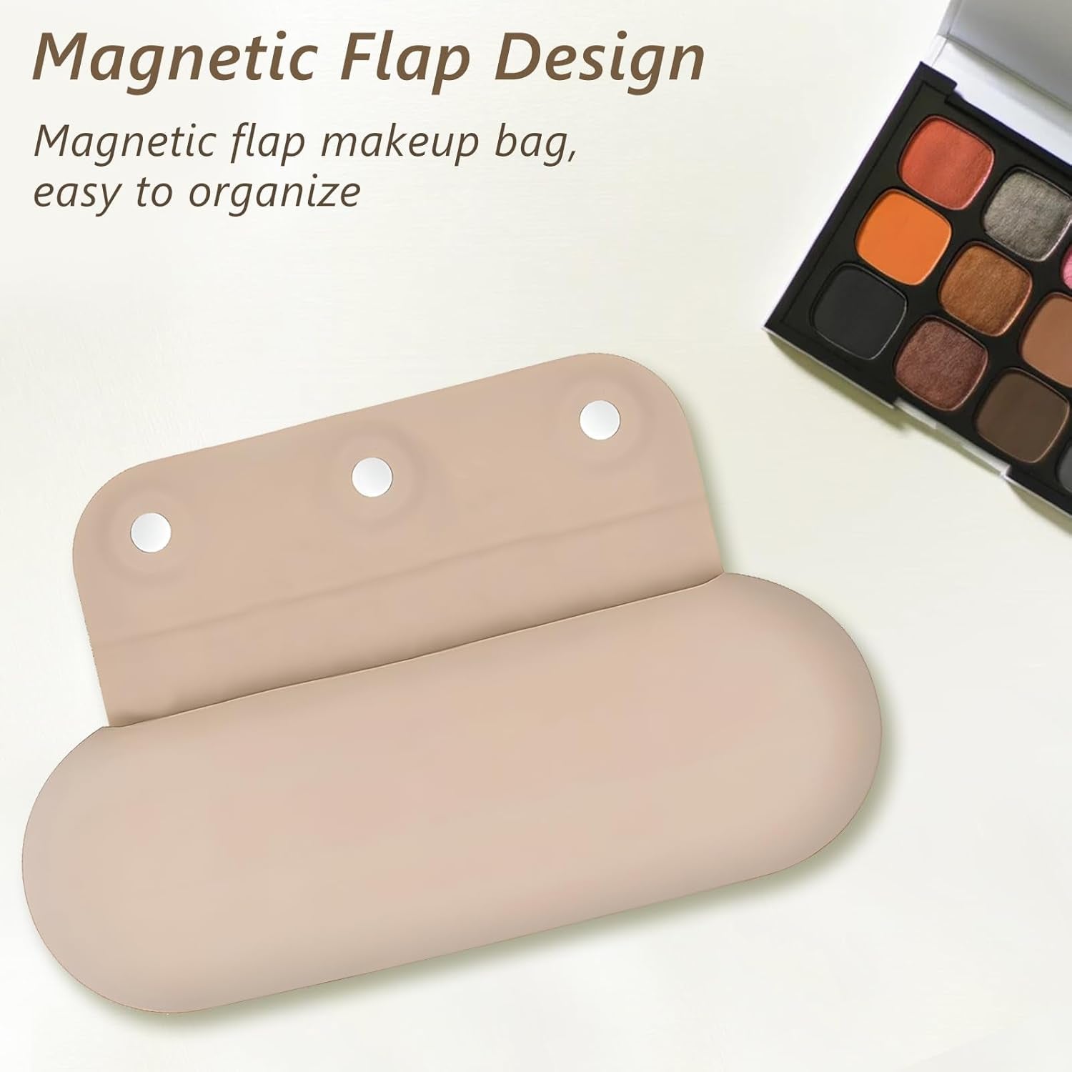 Silicone Makeup Brush Holder Cosmetic Bag: Soft, Portable Travel Case for Cosmetic Brushes with Magnetic Closure, Large Travel Organizer for Makeup Brushes - Khaki