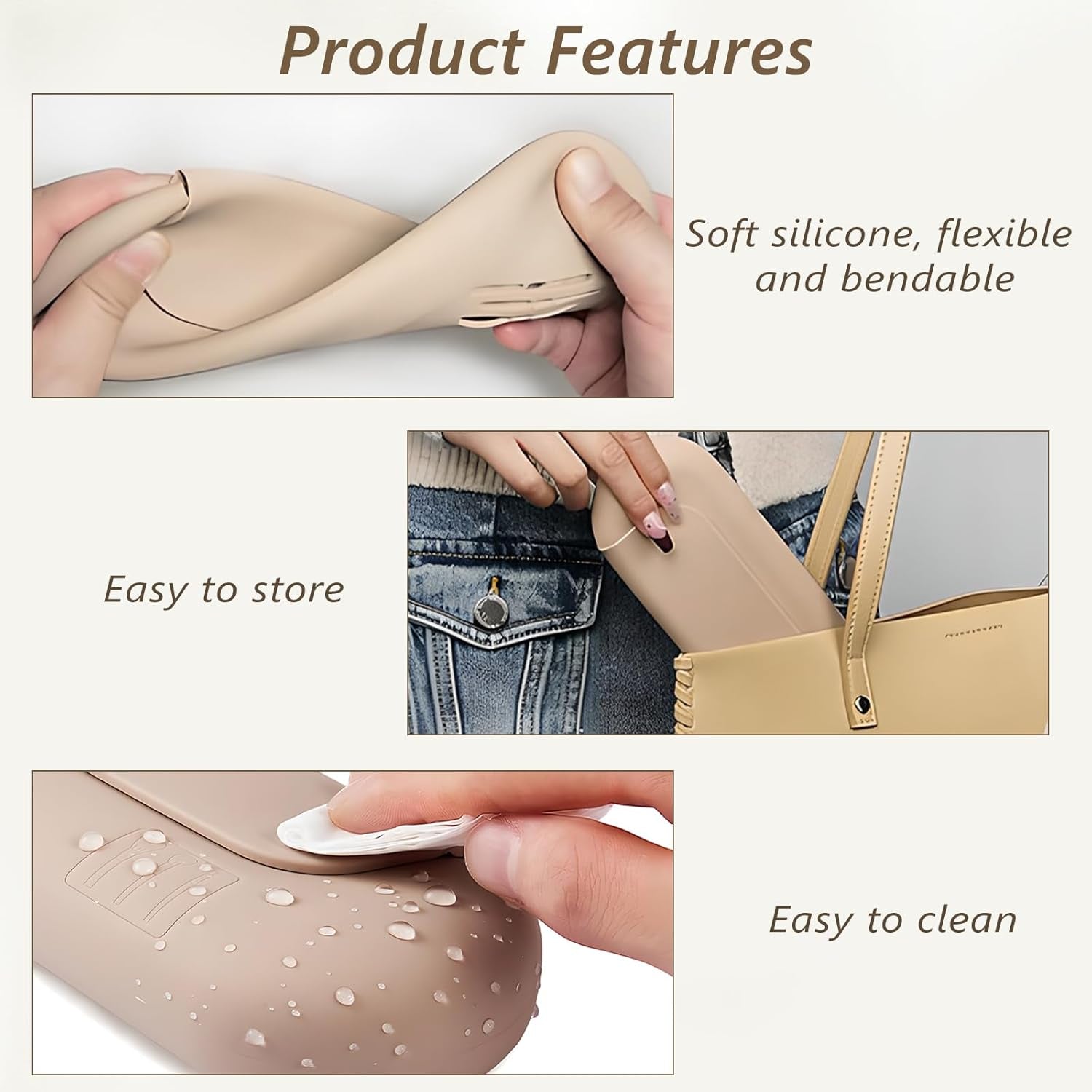 Silicone Makeup Brush Holder Cosmetic Bag: Soft, Portable Travel Case for Cosmetic Brushes with Magnetic Closure, Large Travel Organizer for Makeup Brushes - Khaki